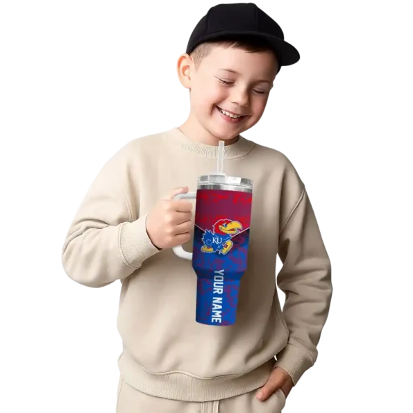 personalized kansas jayhawks chevron stripe blue curved tumbler latest model.webp