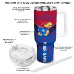 personalized kansas jayhawks chevron stripe blue curved tumbler best selling.webp