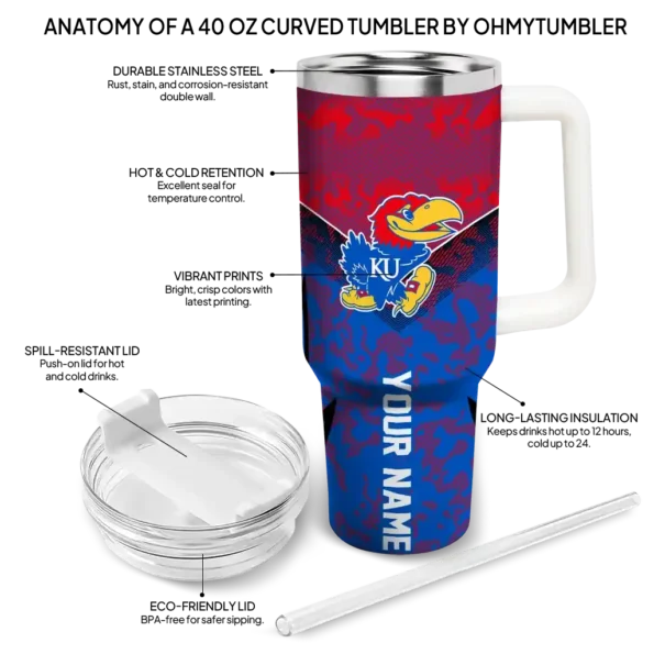 personalized kansas jayhawks chevron stripe blue curved tumbler new arrival.webp