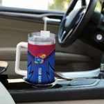 personalized kansas jayhawks chevron stripe blue curved tumbler best selling.webp