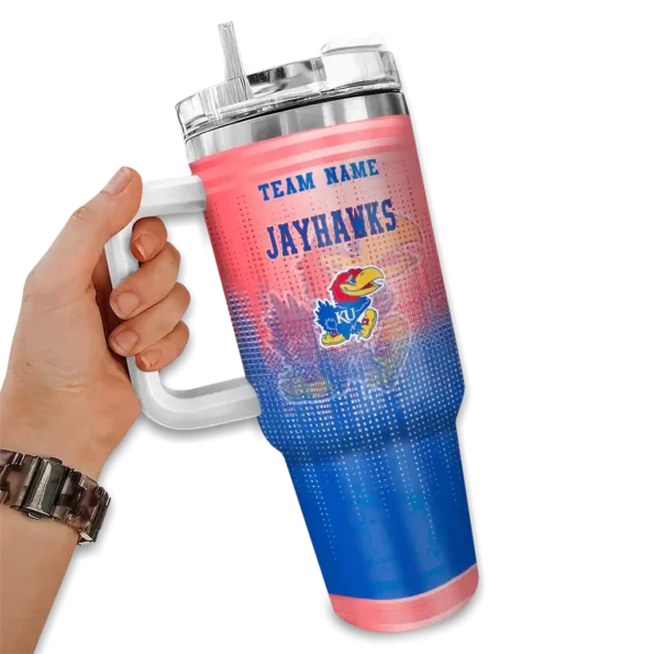 personalized kansas jayhawks gradient dots blue curved tumbler fashion forward.webp