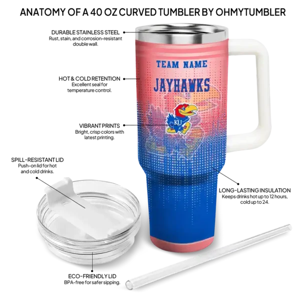 personalized kansas jayhawks gradient dots blue curved tumbler new arrival.webp