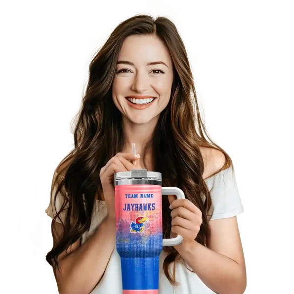 personalized kansas jayhawks gradient dots blue curved tumbler premium grade.webp
