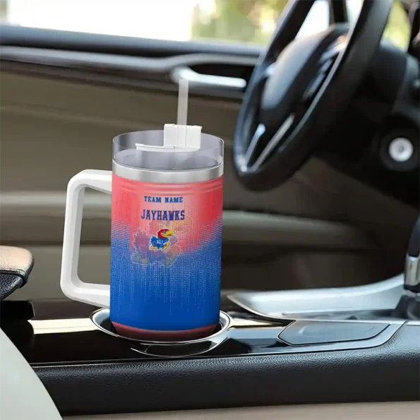 personalized kansas jayhawks gradient dots blue curved tumbler trendy.webp