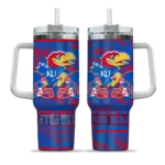 personalized kansas jayhawks honey streaks blue curved tumbler best selling.webp