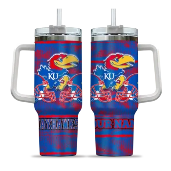 personalized kansas jayhawks honey streaks blue curved tumbler best selling.webp