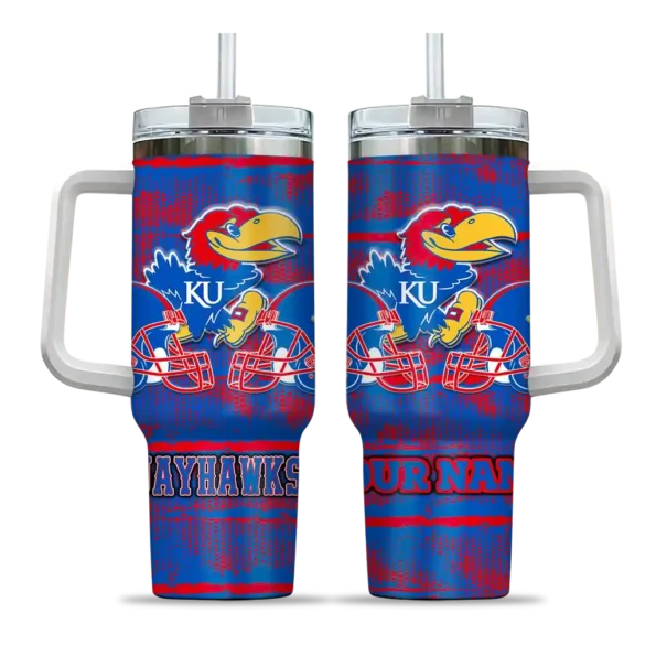 personalized kansas jayhawks honey streaks blue curved tumbler best selling.webp
