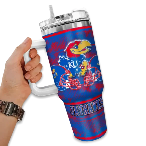 personalized kansas jayhawks honey streaks blue curved tumbler fashion forward.webp