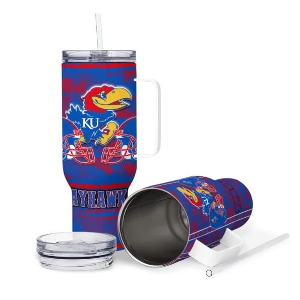 personalized kansas jayhawks honey streaks blue curved tumbler high quality.webp