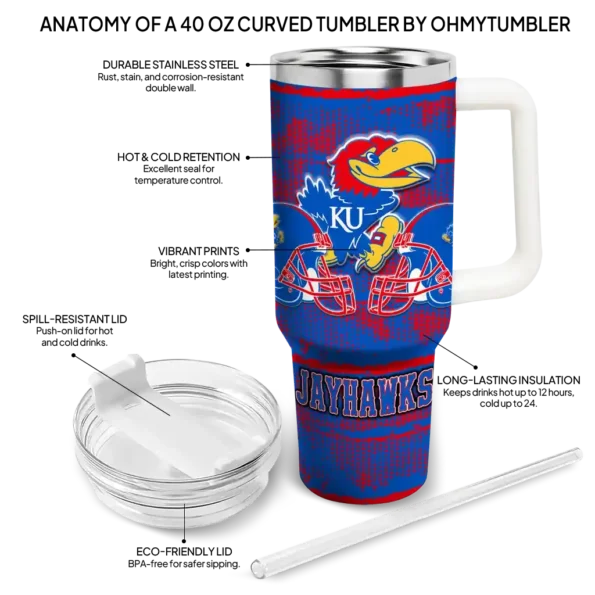 personalized kansas jayhawks honey streaks blue curved tumbler new arrival.webp