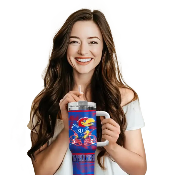 personalized kansas jayhawks honey streaks blue curved tumbler premium grade.webp