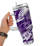 personalized kansas state wildcats abstract paths purple curved tumbler best selling.webp