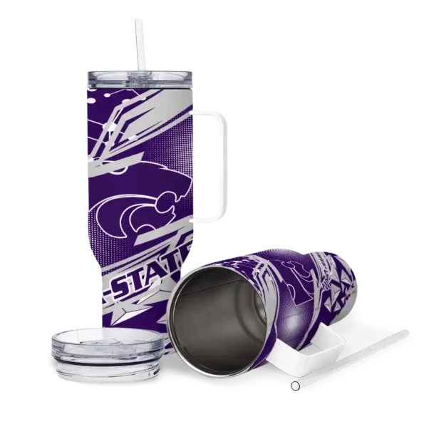 personalized kansas state wildcats abstract paths purple curved tumbler high quality.webp
