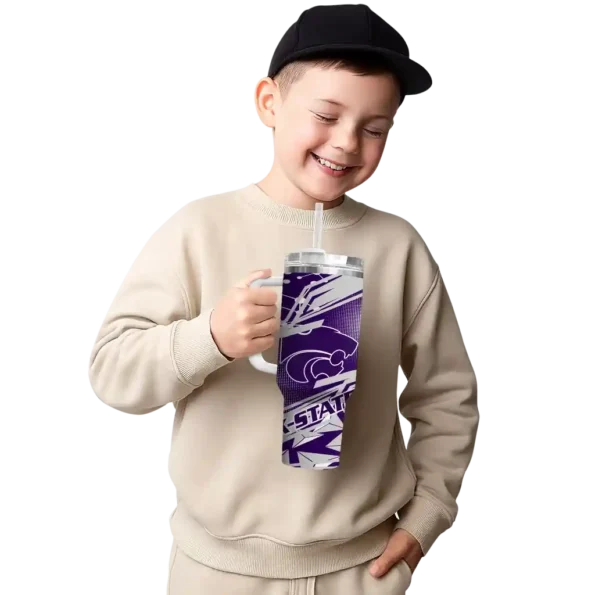 personalized kansas state wildcats abstract paths purple curved tumbler latest model.webp