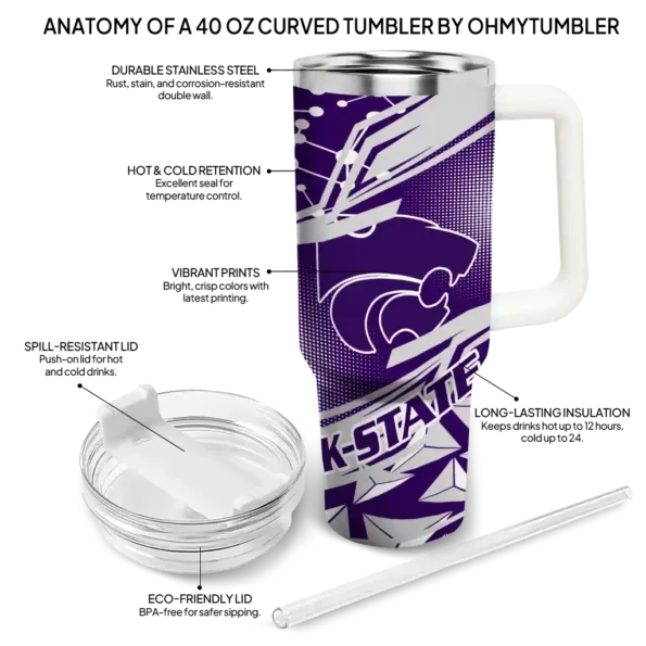 personalized kansas state wildcats abstract paths purple curved tumbler new arrival.webp