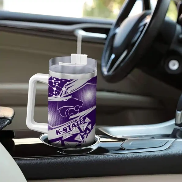 personalized kansas state wildcats abstract paths purple curved tumbler trendy.webp