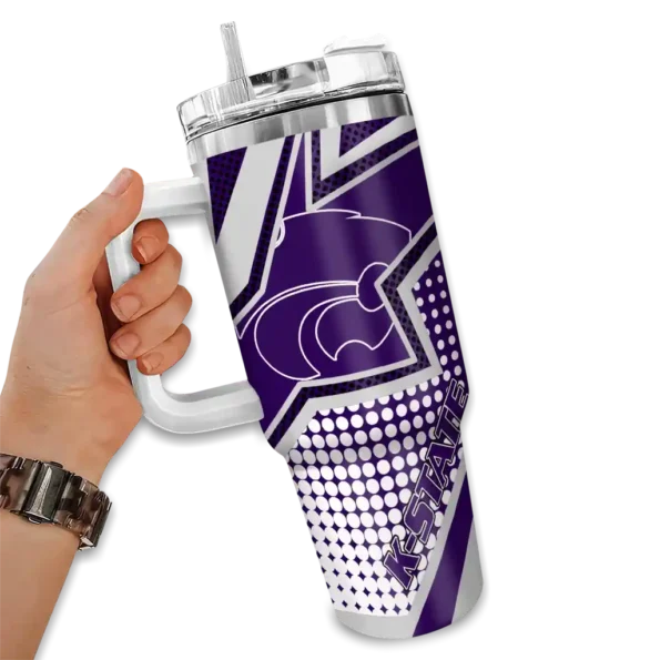 personalized kansas state wildcats arrow burst purple curved tumbler fashion forward.webp