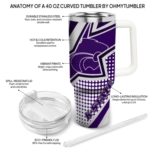 personalized kansas state wildcats arrow burst purple curved tumbler new arrival.webp