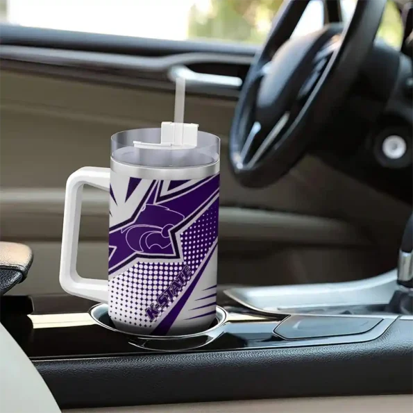 personalized kansas state wildcats arrow burst purple curved tumbler trendy.webp