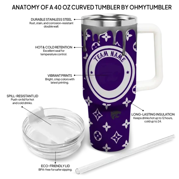 personalized kansas state wildcats bullseye drips purple curved tumbler new arrival.webp