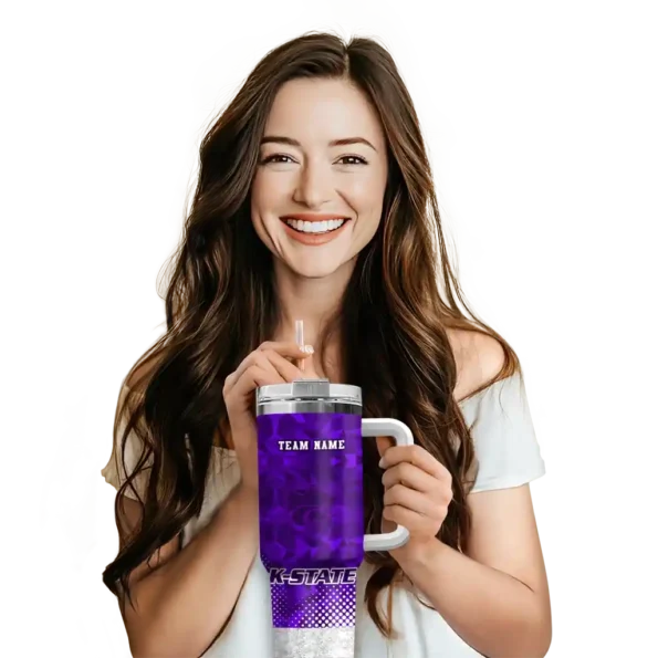 personalized kansas state wildcats geometric prism purple curved tumbler premium grade.webp