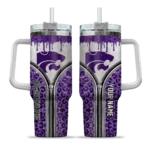 personalized kansas state wildcats leopard zipper purple curved tumbler best selling.webp