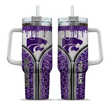 personalized kansas state wildcats leopard zipper purple curved tumbler best selling.webp