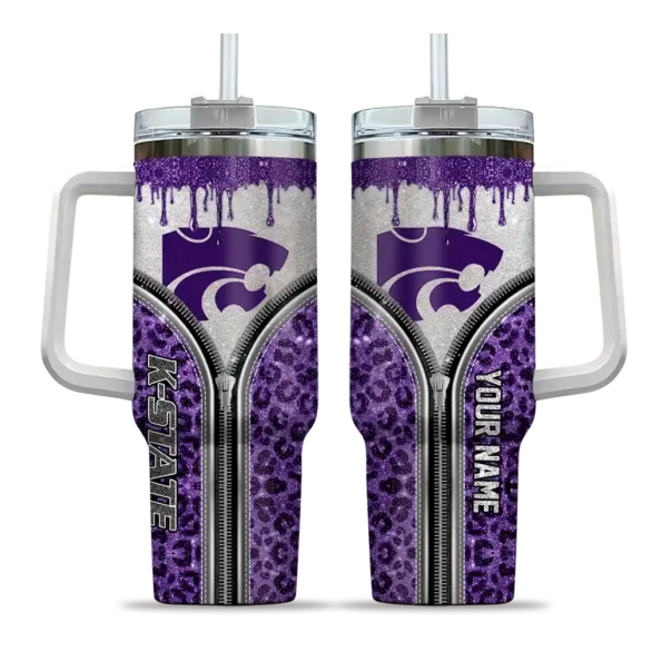 personalized kansas state wildcats leopard zipper purple curved tumbler best selling.webp