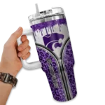 personalized kansas state wildcats leopard zipper purple curved tumbler best selling.webp