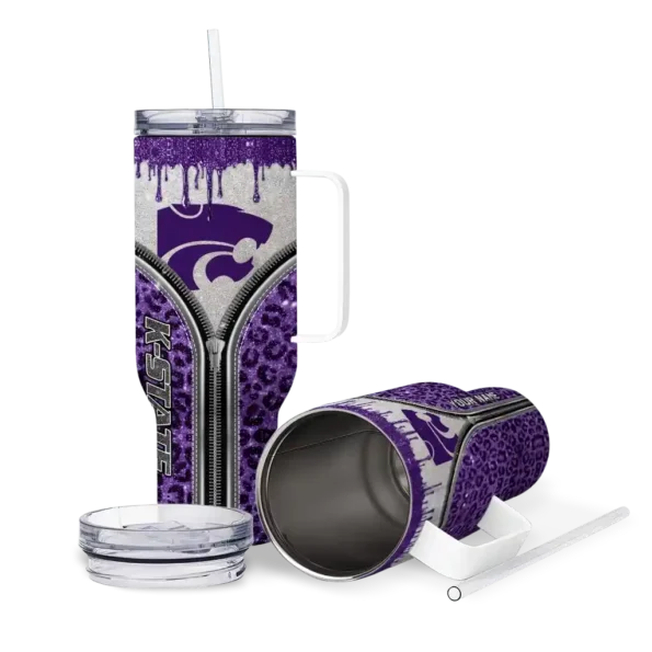 personalized kansas state wildcats leopard zipper purple curved tumbler high quality.webp