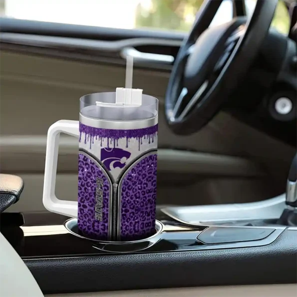 personalized kansas state wildcats leopard zipper purple curved tumbler trendy.webp