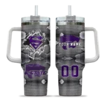 personalized kansas state wildcats superman shield purple gray curved tumbler best selling.webp