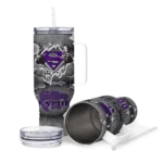 personalized kansas state wildcats superman shield purple gray curved tumbler best selling.webp