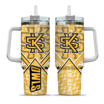 personalized kennesaw state owls chevron angle gold curved tumbler best selling.webp