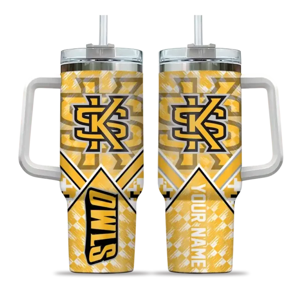 personalized kennesaw state owls chevron angle gold curved tumbler best selling.webp