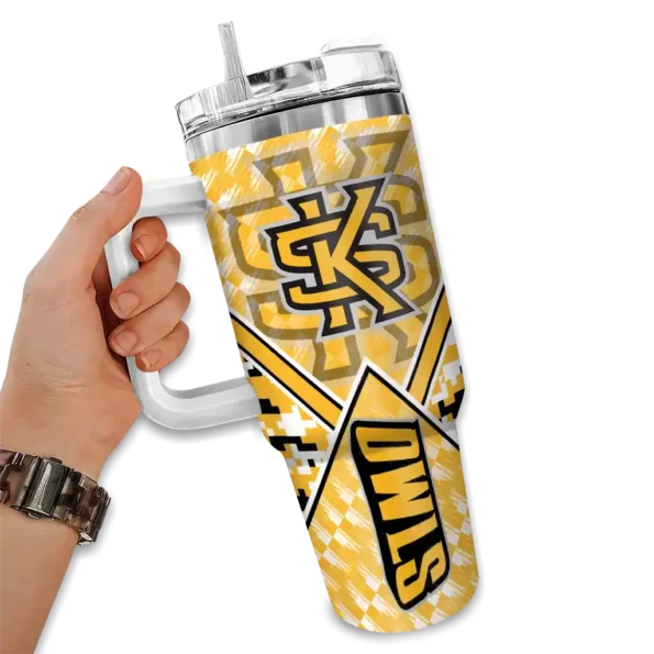 personalized kennesaw state owls chevron angle gold curved tumbler fashion forward.webp