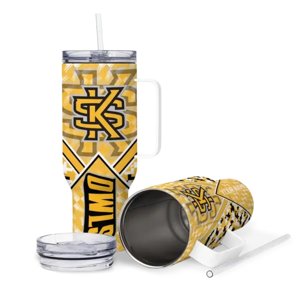 personalized kennesaw state owls chevron angle gold curved tumbler high quality.webp