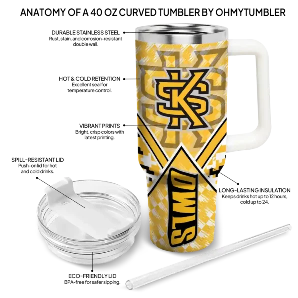personalized kennesaw state owls chevron angle gold curved tumbler new arrival.webp