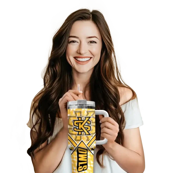 personalized kennesaw state owls chevron angle gold curved tumbler premium grade.webp