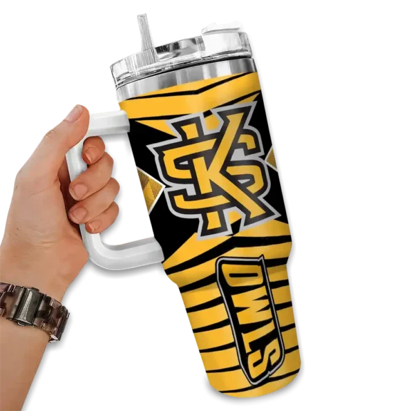 personalized kennesaw state owls chevron layers gold curved tumbler fashion forward.webp