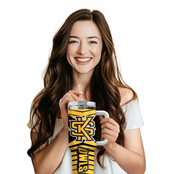 personalized kennesaw state owls chevron layers gold curved tumbler premium grade.webp