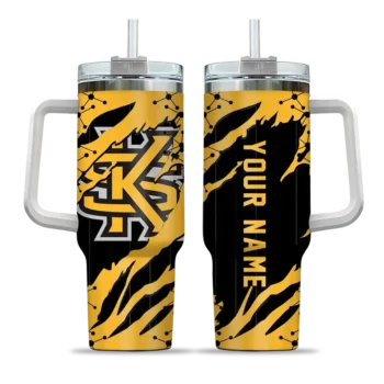 personalized kennesaw state owls claw cut gold black curved tumbler best selling.webp