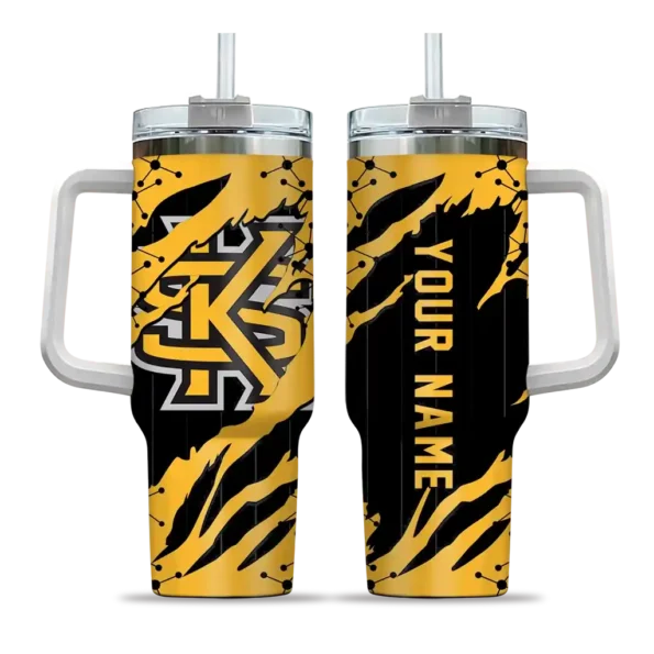 personalized kennesaw state owls claw cut gold black curved tumbler best selling.webp