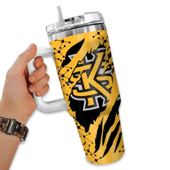 personalized kennesaw state owls claw cut gold black curved tumbler fashion forward.webp