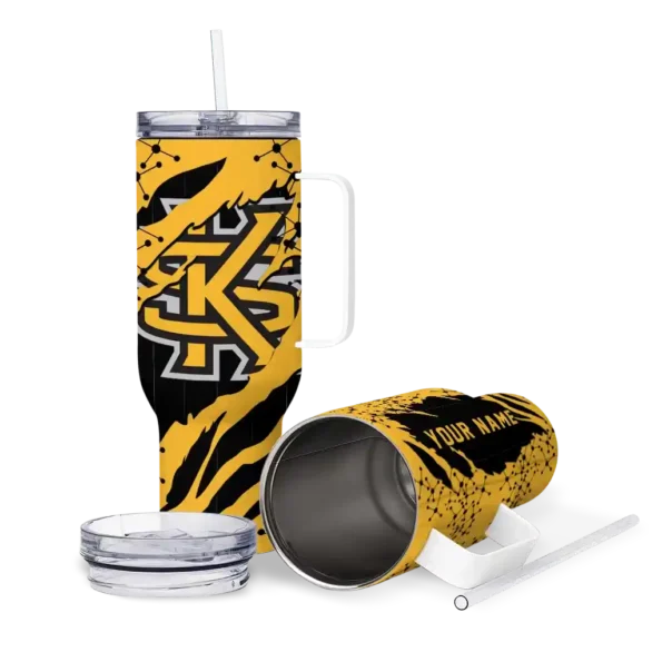 personalized kennesaw state owls claw cut gold black curved tumbler high quality.webp