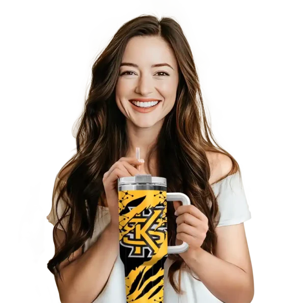 personalized kennesaw state owls claw cut gold black curved tumbler premium grade.webp