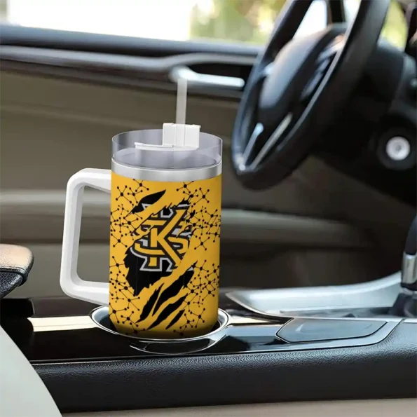 personalized kennesaw state owls claw cut gold black curved tumbler trendy.webp