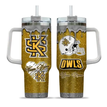 personalized kennesaw state owls heart helmet motif gold curved tumbler best selling.webp