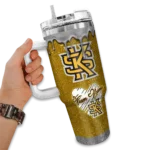 personalized kennesaw state owls heart helmet motif gold curved tumbler best selling.webp