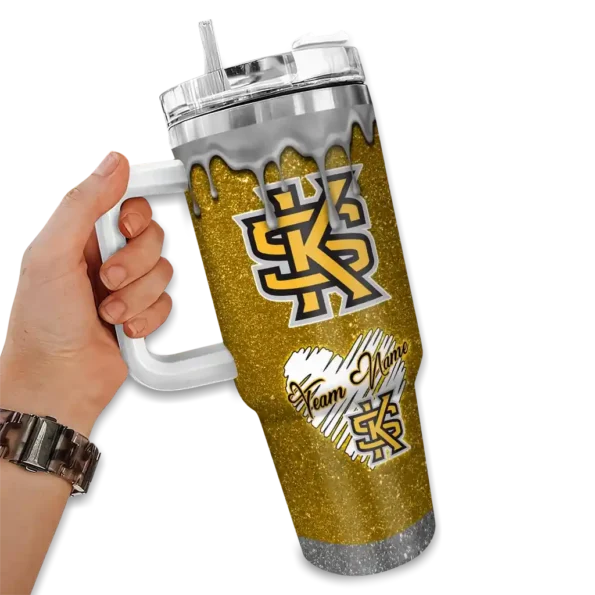 personalized kennesaw state owls heart helmet motif gold curved tumbler fashion forward.webp